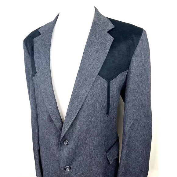 VTG Circle S Western Yoke Sport Coat Blazer Mens Size 48R Black Gray Two Button